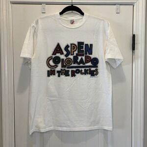 Aspen Colorado In The Rockies Vintage T-shirt Jerzees Large Travel Tee READ